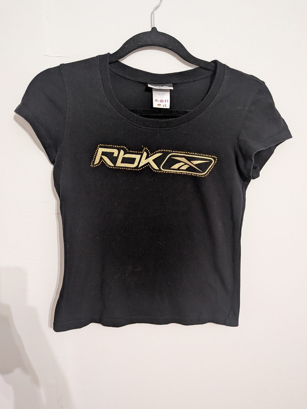 Reebok Black Crop Top with Gold Logo